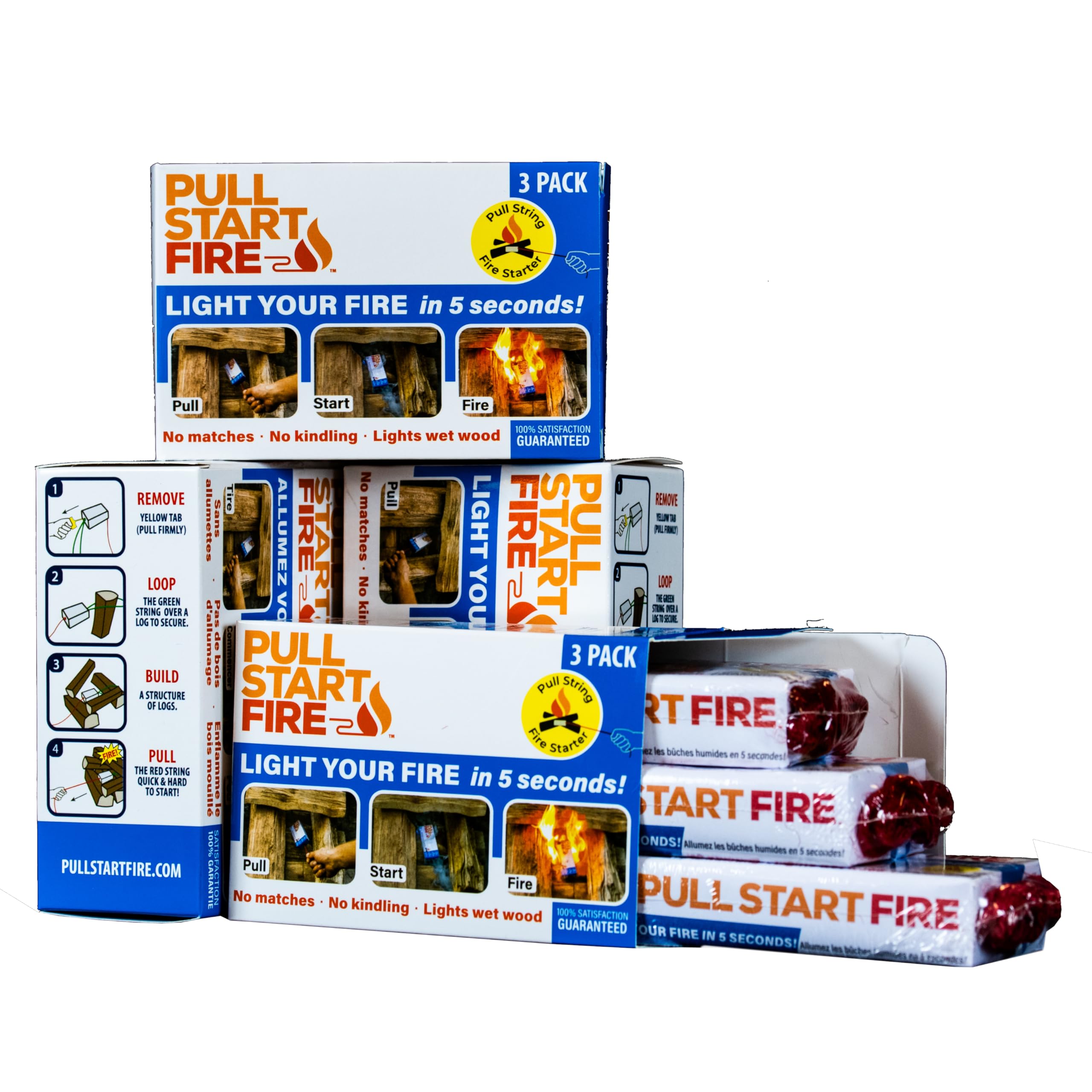 Pull Start Fire Pull String Firestarter | No Matches Required, Fire Starts in Seconds | for Campfires, Grill, Fireplace, BBQ | L