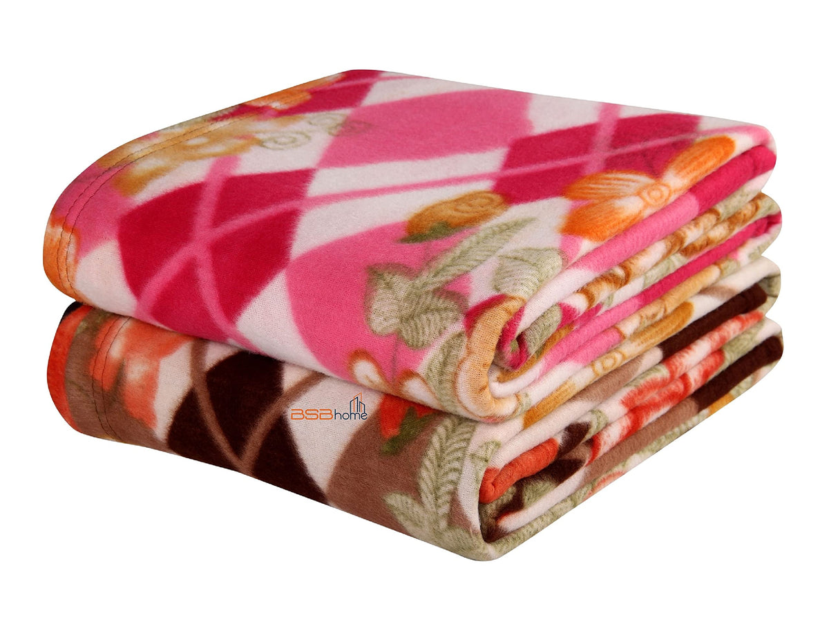 BSB Home All Season Miltipurpose Polar Fleece Blanket Combo Assorted Multicolour Lightweight Blanket Set of 2, 60X90 Inches, Cof