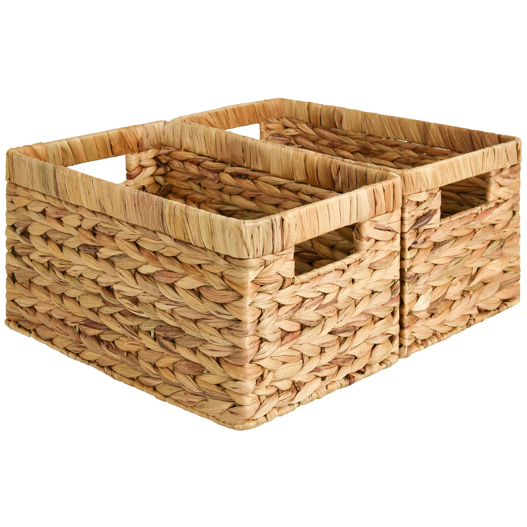 StorageWorks Wicker Basket, Baskets for Organizing, Storage Basket with Built-in Handles, Water Hyacinth Shelves (Medium 2-Pack,