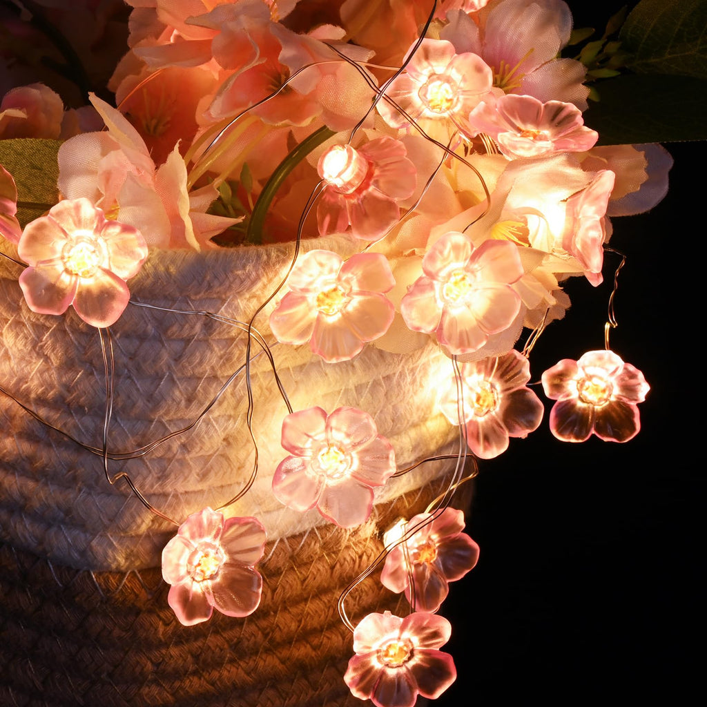 Sunm Boutique 4 Pcs Total 23.6 Ft Artificial Cherry Blossom Flowers, Faux Lighted Cherry Blossom Garlands, Fake Cherry Blossom H