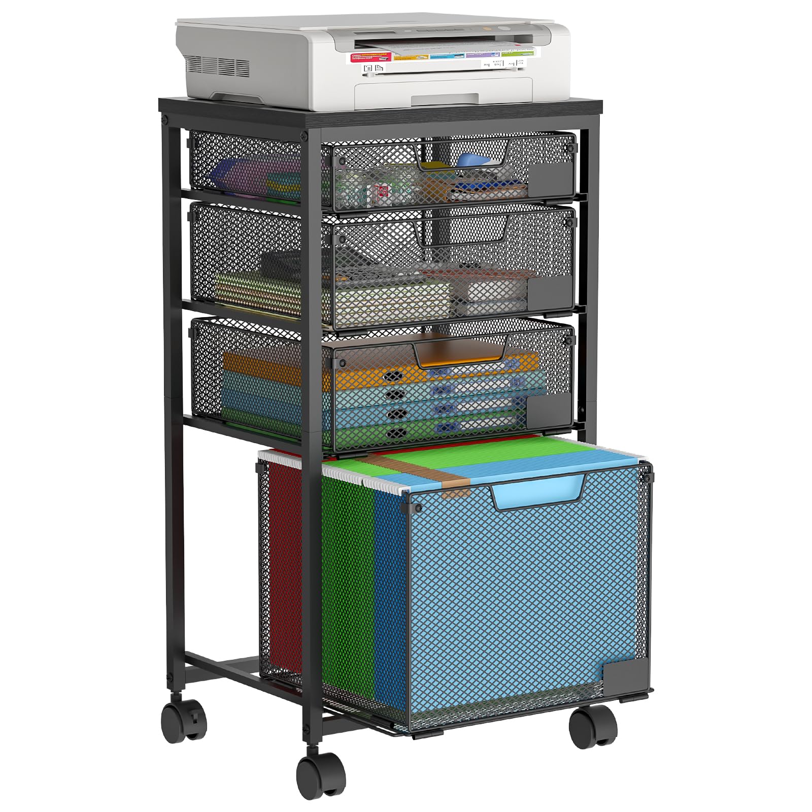 Sbanmao Rolling File Cart with 4 Storage Drawers, Filing Cabinet for Home Office, Hanging File Folder Organizer with Wheels Unde