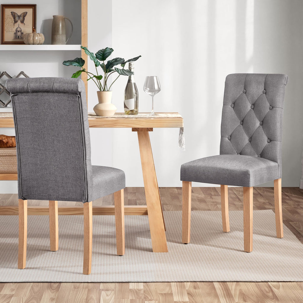 Yaheetech Fabric Upholstered Dining Chairs Set Of 2 Button Tufted High Back Kitchen Chairs With Solid Wood Legs For Home, Restaurant, Dining Room, Dark Gray
