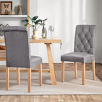 Yaheetech Fabric Upholstered Dining Chairs Set Of 2 Button Tufted High Back Kitchen Chairs With Solid Wood Legs For Home, Restaurant, Dining Room, Dark Gray