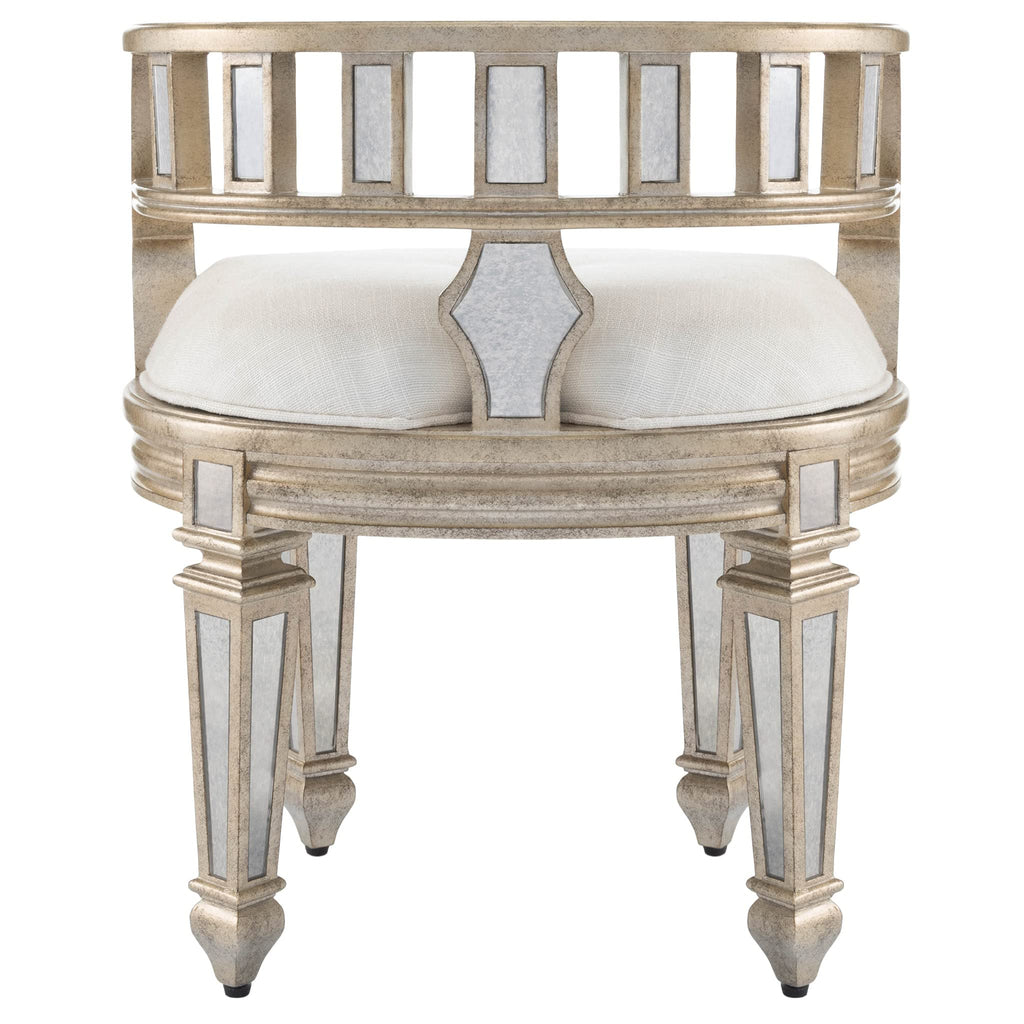 HomeRoots Silver Birch Wood Solids; MDF Mirrored Crescent Vanity Stool