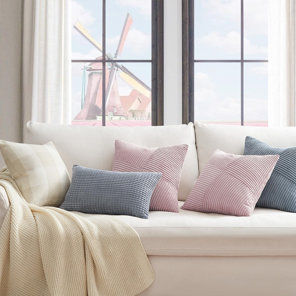 Topfinel Set Of 2 Blush Pink Decorative Throw Pillow Covers 20X20 Inch, Soft Corduroy Square Couch Pillow Covers Windmill Textur