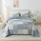 Slpr Sweet Dreams Cotton Quilt Set - King Size With 2 Shams, Pieced Patchwork Bedding In Blue And Gray, Country Style Farmhouse
