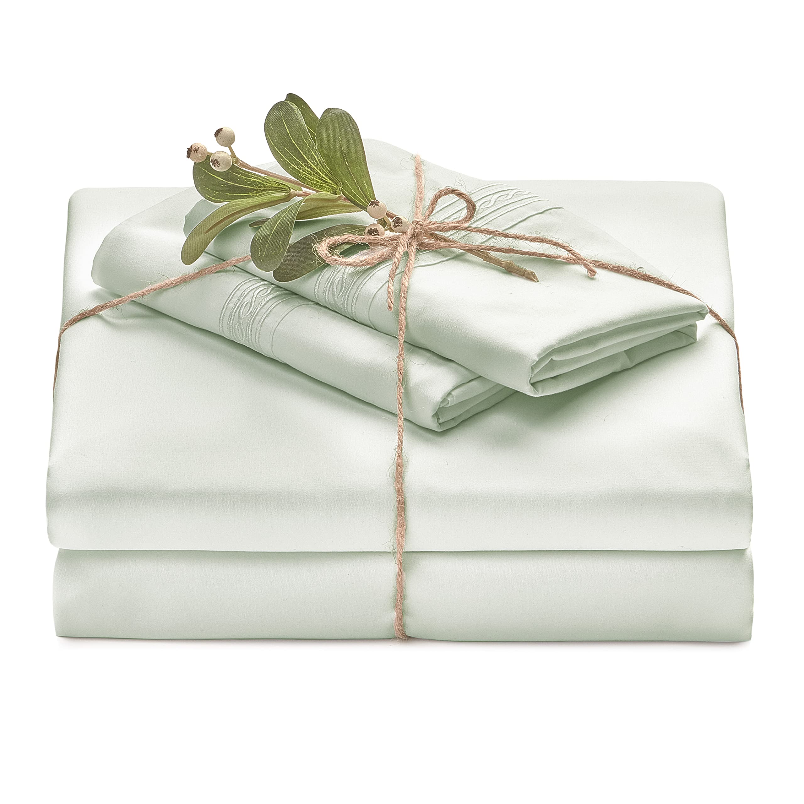 Chanasya Premium Soft Sage Green Twin Bed Sheets Set 3-Piece - Percale Microfiber - Fitted Sheet Flat Sheet And Pillow Cases - D