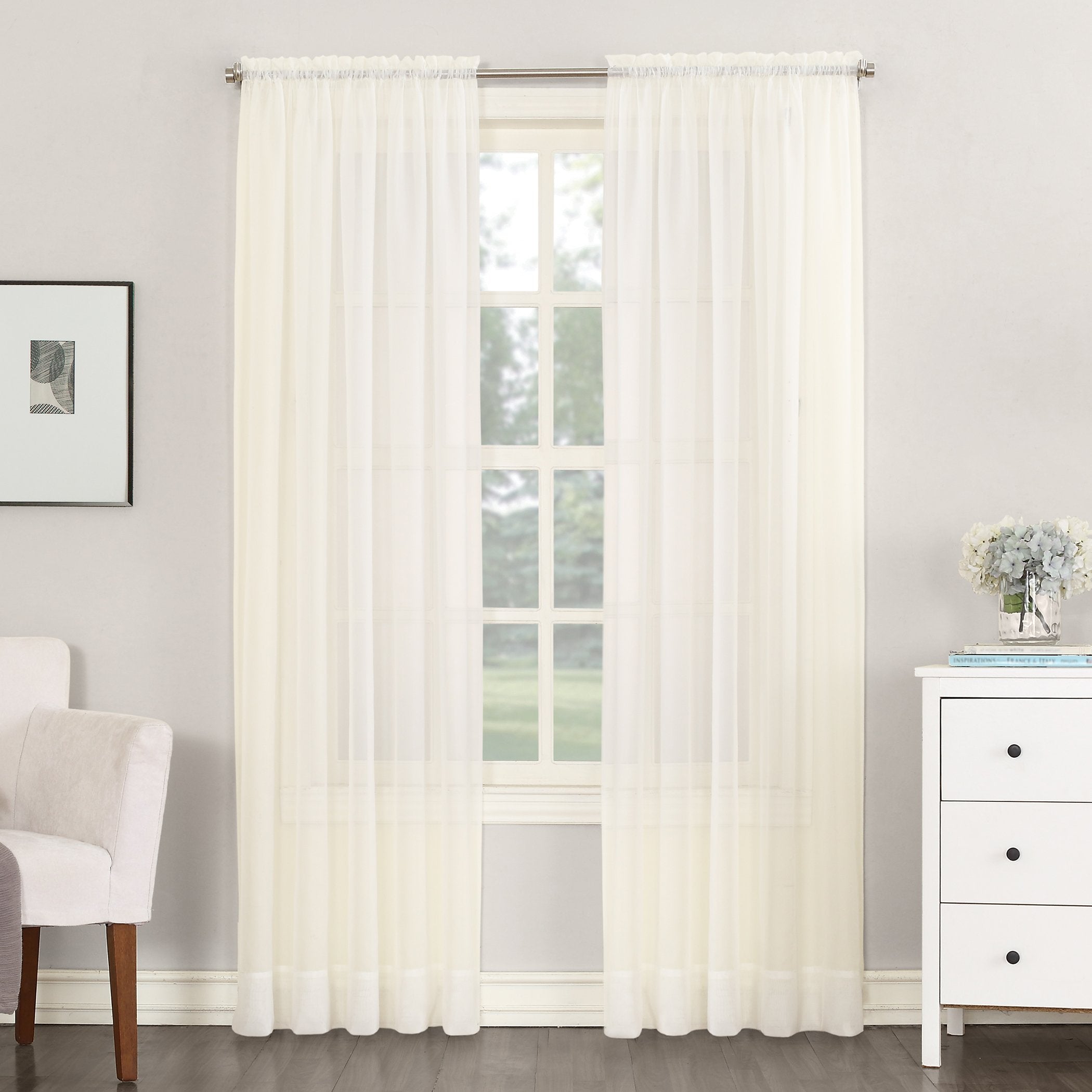No. 918 Emily Sheer Voile Rod Pocket Curtain Panel, 59 x 84, Eggshell