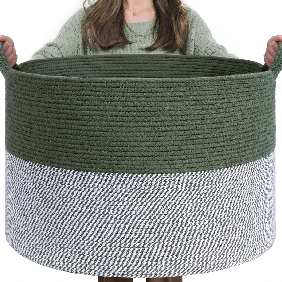 vihs Cotton Basket,Laundry Handcrafted Woven Storage Planter Basket for Home Decor, MultiPurpose Bag with Handle for Living Roo