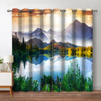 Jekeno Mountain Forest Blackout Curtains Tree Lake in Sunny Sky Nature Scenery Decor for Bedroom Living Room Grommet Window Drap