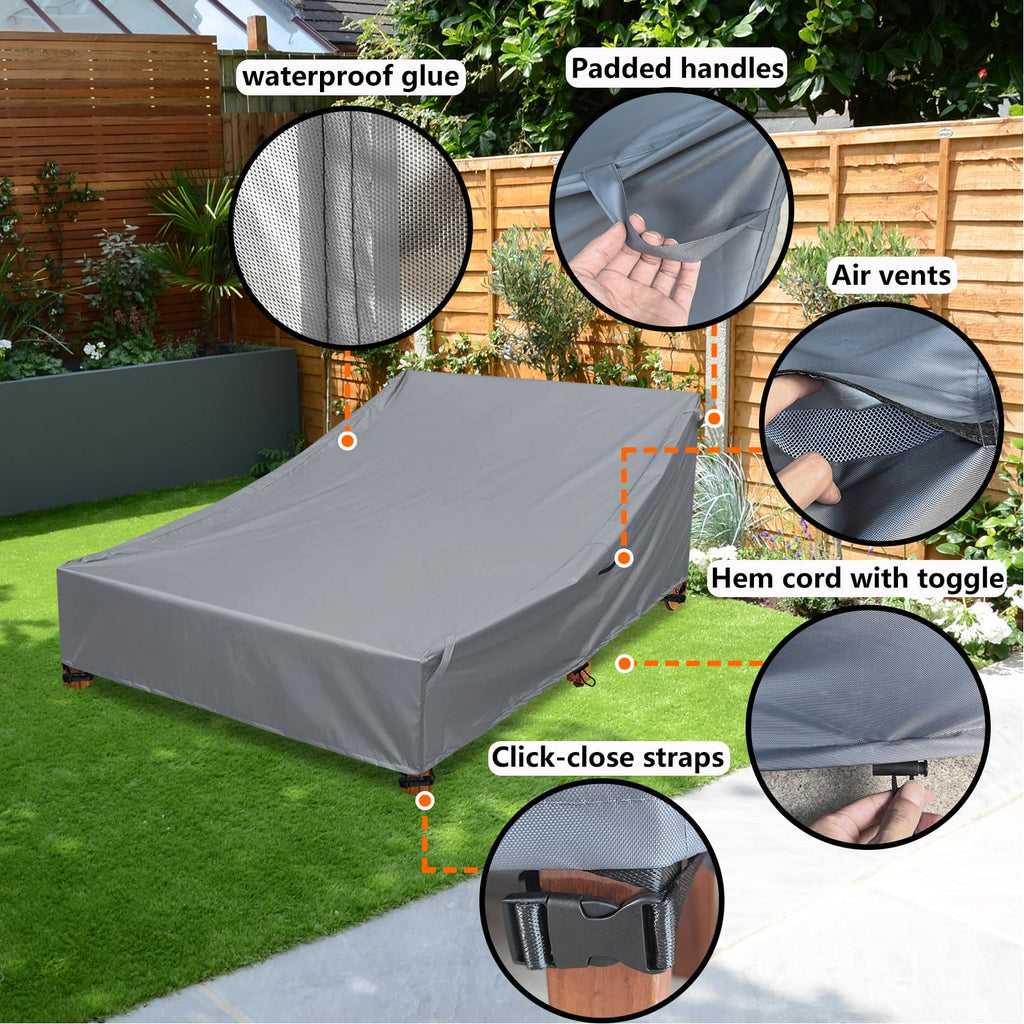 Patio Furniture Covers For Double Chaise Lounge,100% Waterproof Lounge Chair Covers For Outside Patio Lounge Chair,Outdoor Couch