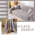 Handontime Couch Cover For Dogs Grey Sectional Couch Covers For 3 Cushion Couch Sofa Flower Lace Sofa Covers Machine Washable Easy Install Futon L Shaped Couch Cushion Covers For Cat Kids, 71' X134'