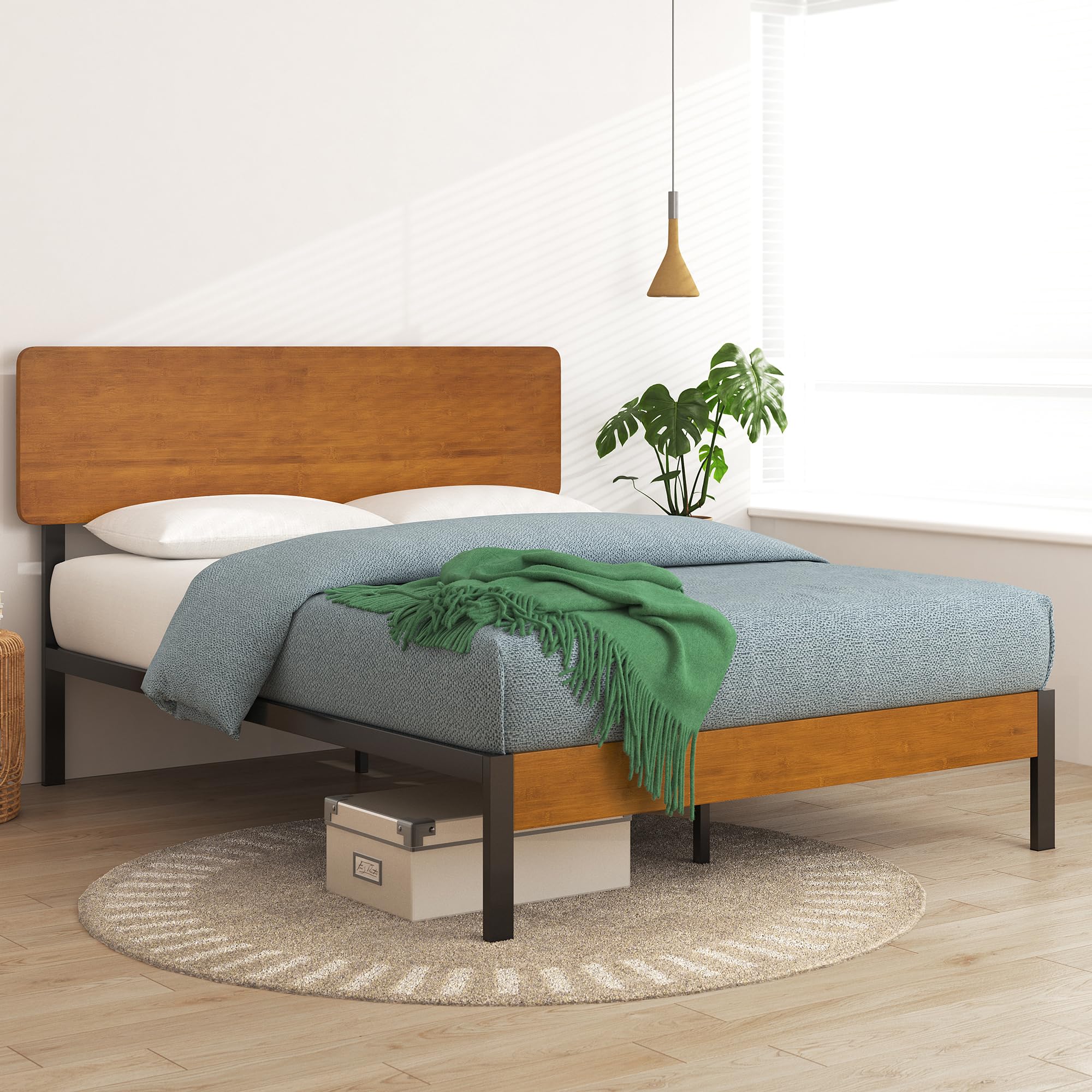 ZINUS Olivia Metal and Bamboo Platform Bed Frame, No Box Spring Needed, Wood Slat Support, Easy Assembly, Twin