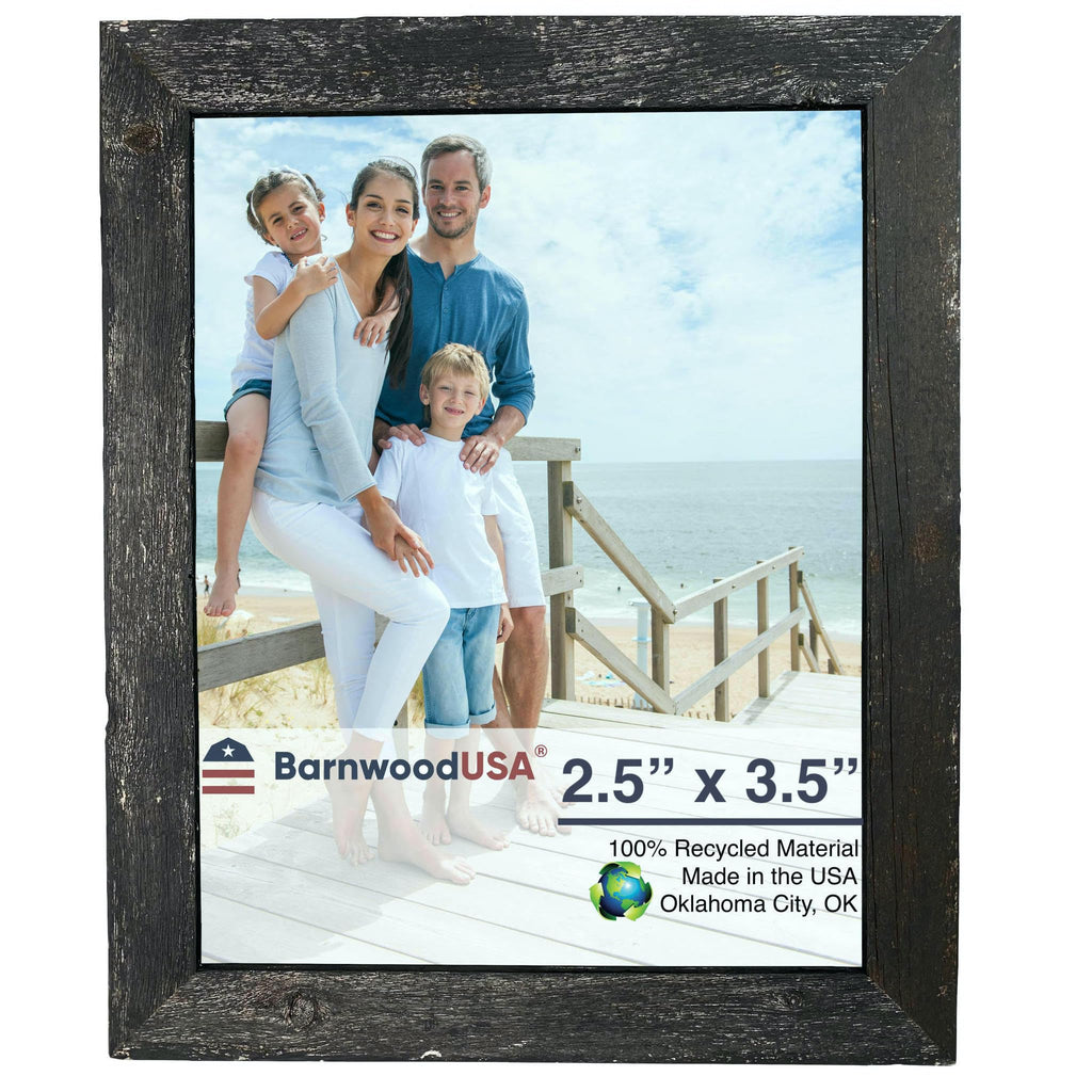 BARNWOODUSA | Farmhouse 2.5x3.5 Picture Frame | 1 1/2 inch Molding | 100% Reclaimed Wood | Rustic | Smoky Black