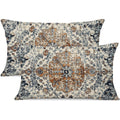 Gujiahone Outdoor Waterproof Pillow Covers 12X20 Inch Set Of 2 Bohemian Vintage Carpet Pattern Pillow Covers Gold Blue Ethnic De