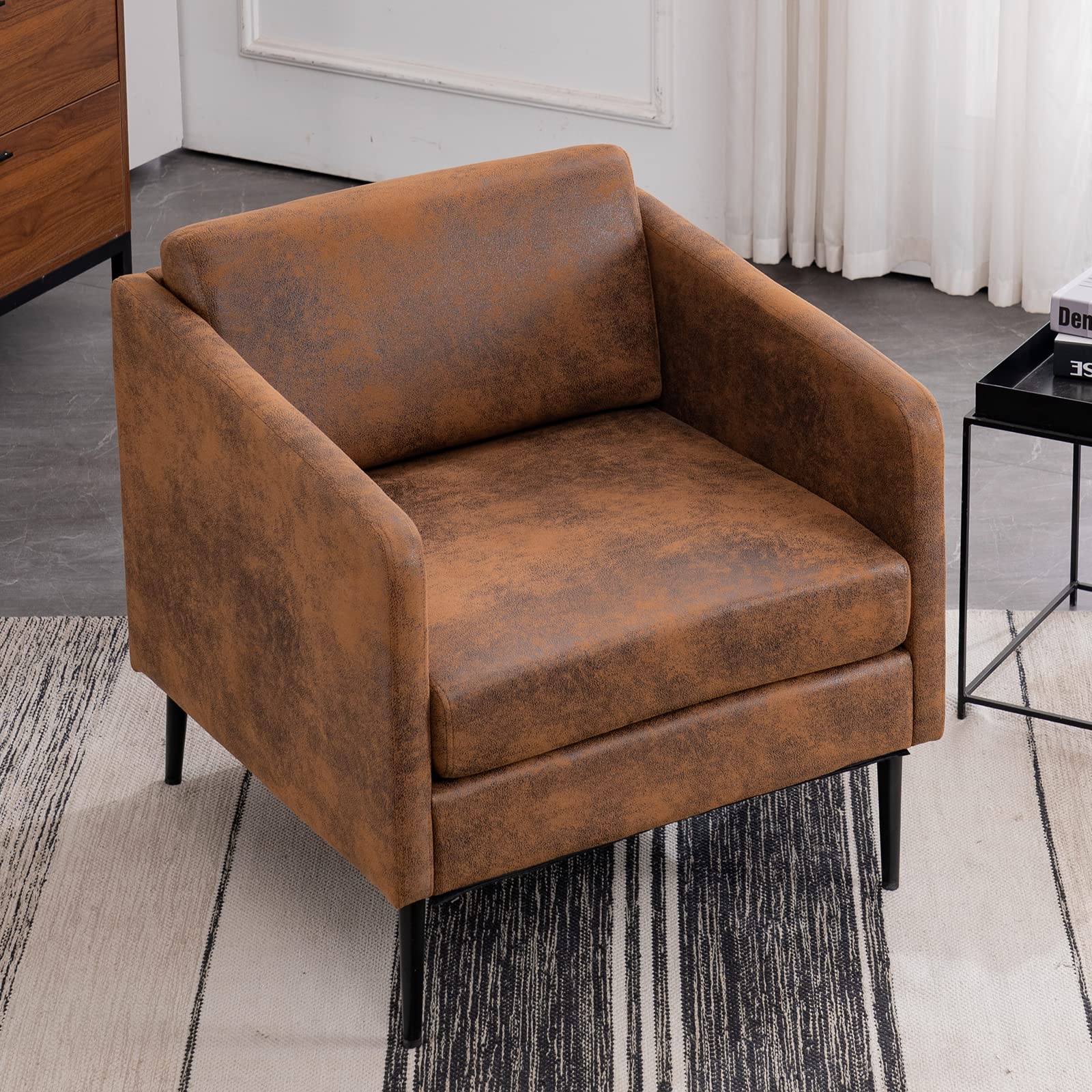 Karl home Mid-Century Accent Chair Retro Club Chair Bronzing Cloth Living Room Chair with Metal Legs for Bedroom/Office/Cafe,Coz