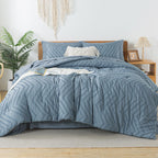 Litanika Grayish Blue Queen Size Comforter Set With Sheets - 7 Pieces Bed In A Bag Queen Boho Tufted Complete Beddding Sets With