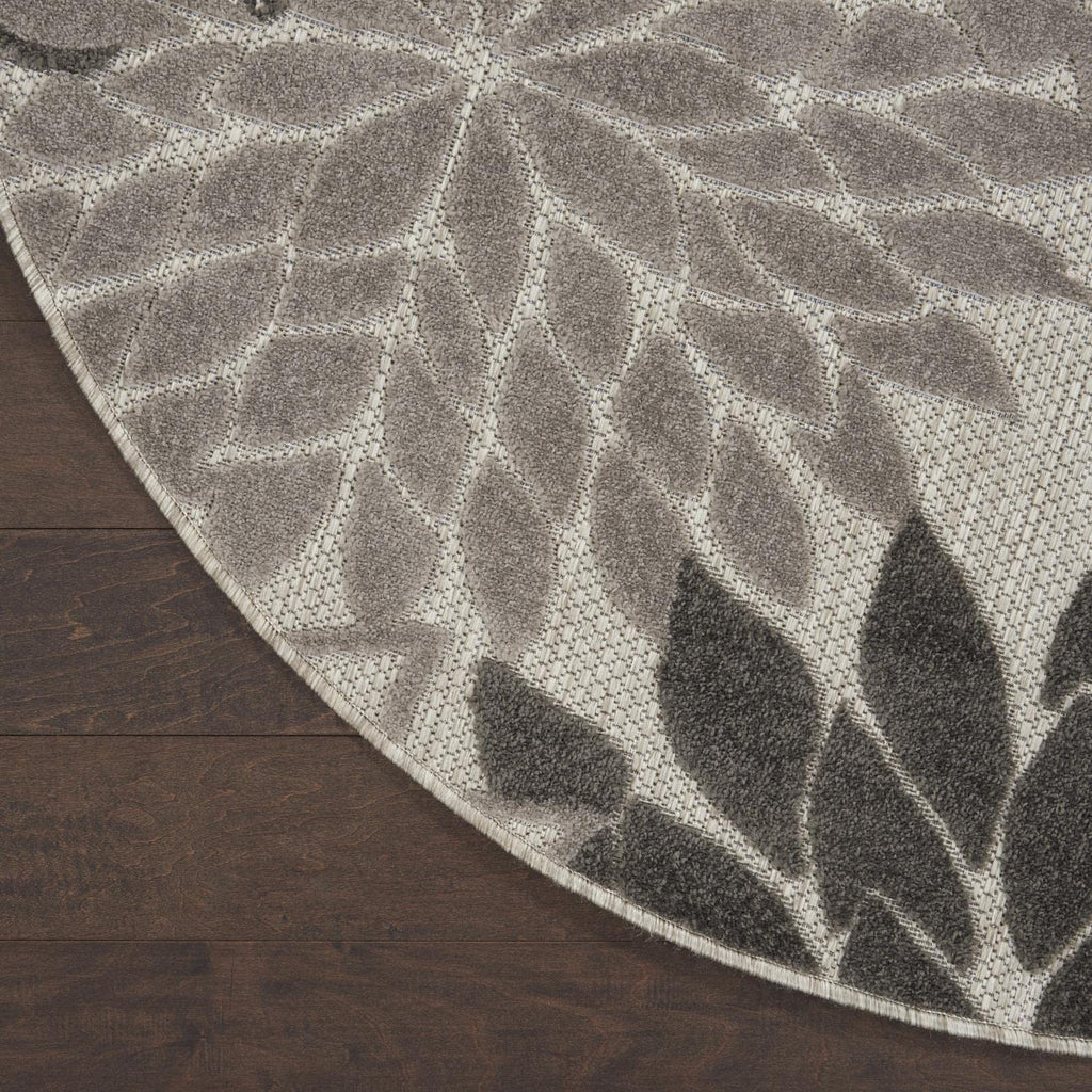 Nourison Aloha Indoor/Outdoor Floral Silver Grey 4' X Round Area Rug, (4' Round)