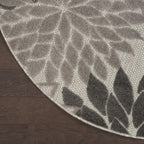 Nourison Aloha Indoor/Outdoor Floral Silver Grey 4' X Round Area Rug, (4' Round)
