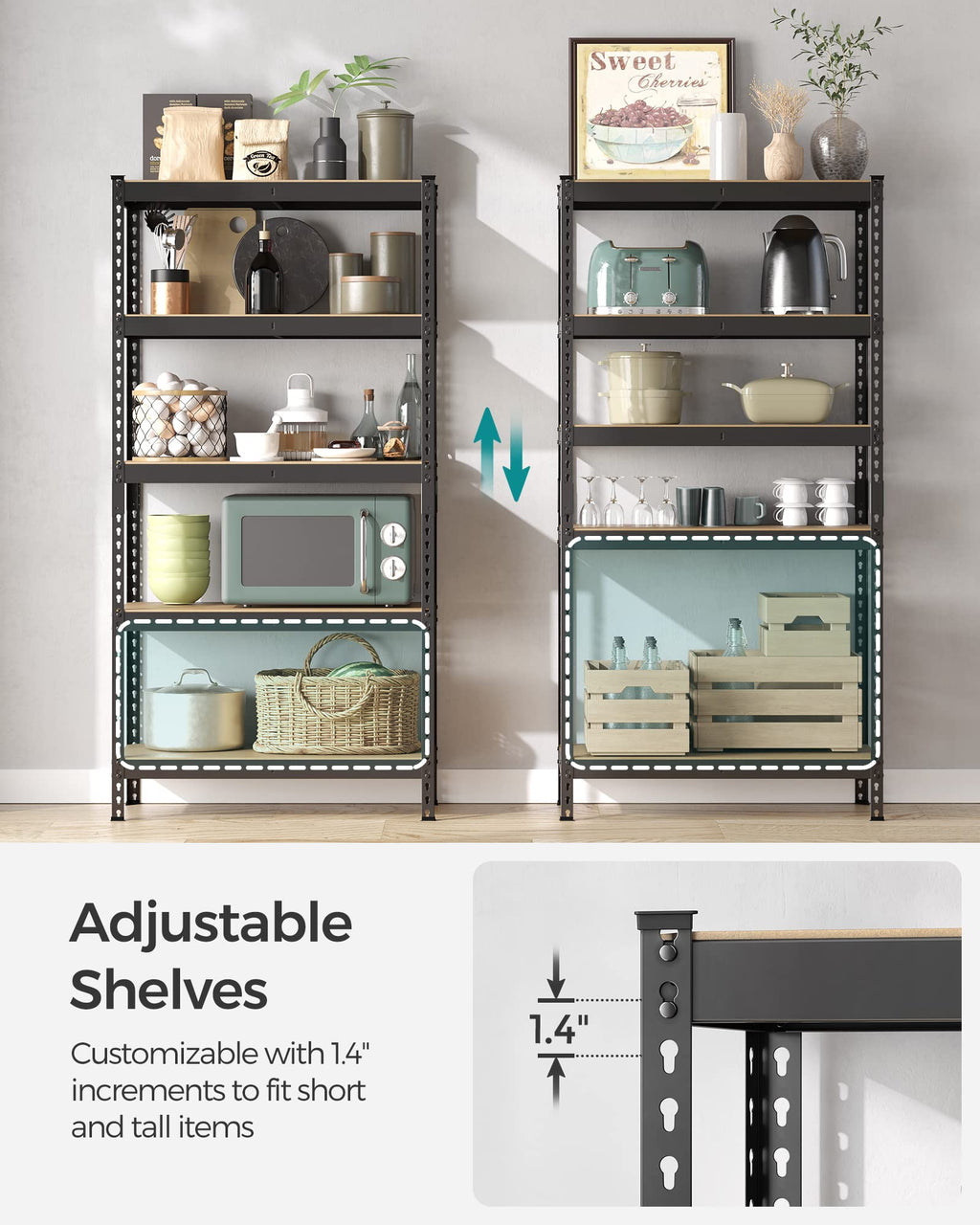 Songmics 5-Tier Storage Shelves, Set Of 2 Garage Storage, Boltless Assembly, Adjustable Shelving Units, 17.7 X 35.4 X 70.9 Inches, Load 1929 Lb Each, Shed Warehouse Basement, Black Uglr450B02