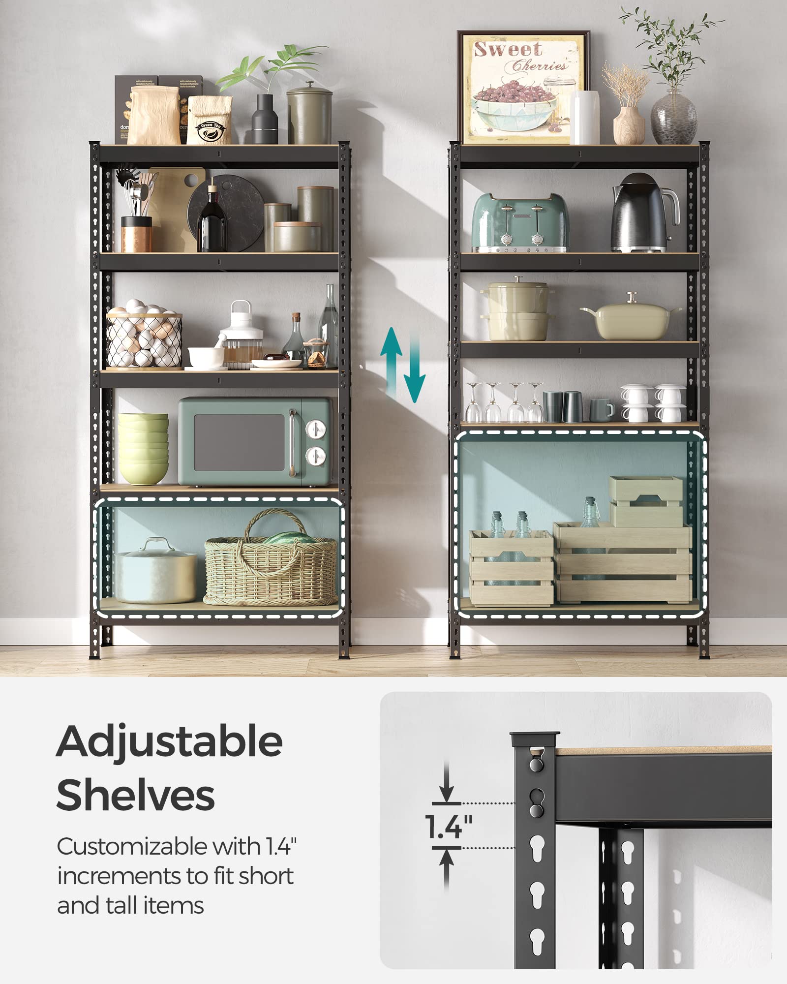 Songmics 5-Tier Storage Shelves, Set Of 2 Garage Storage, Boltless Assembly, Adjustable Shelving Units, 17.7 X 35.4 X 70.9 Inches, Load 1929 Lb Each, Shed Warehouse Basement, Black Uglr450B02