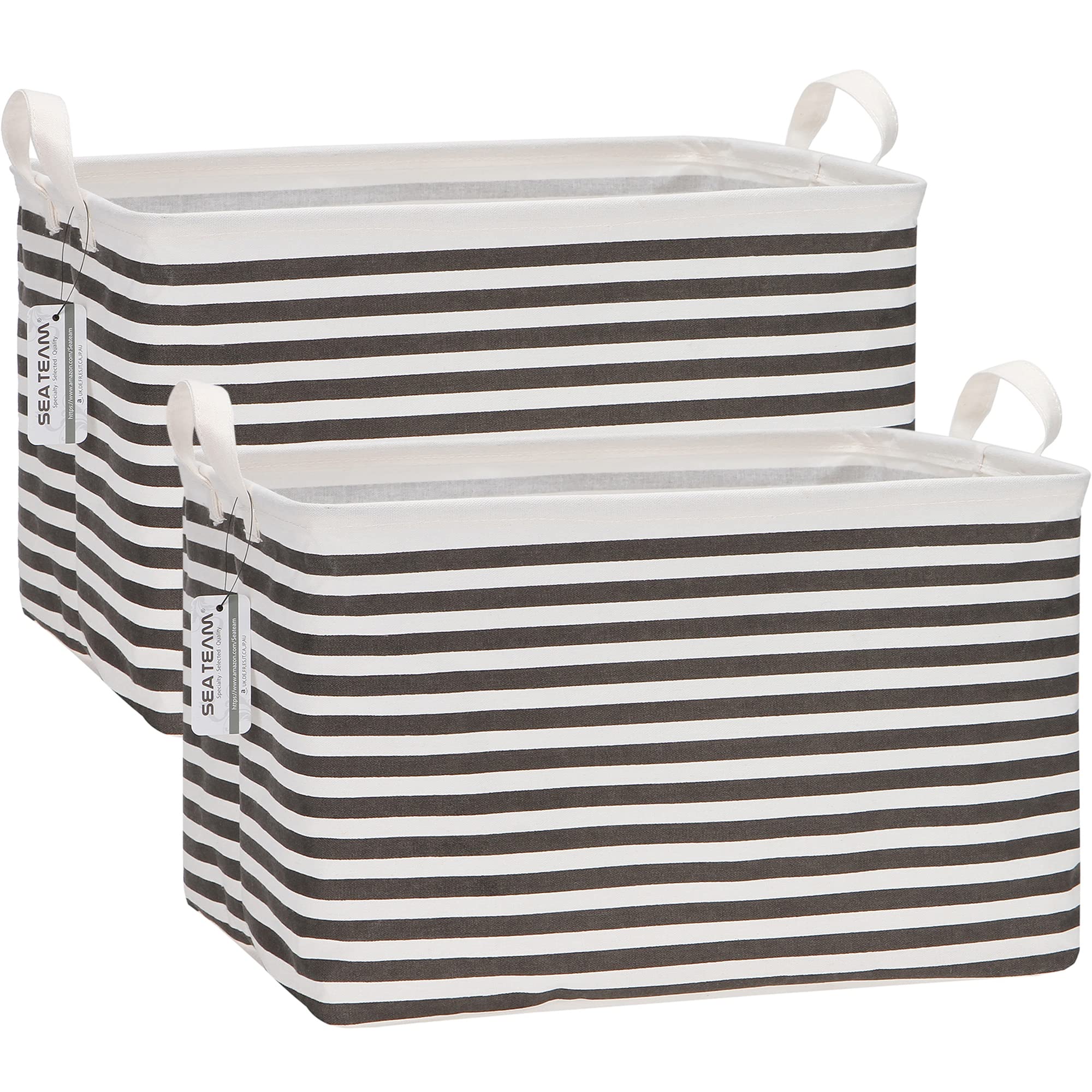 Sea Team 2-Pack Collapsible Canvas Fabric Storage Basket with Handles, Rectangle Waterproof Storage Bin, Box, Cube, Foldable She