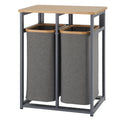 TRINITY EcoStorage Bamboo Wood Laundry Organizer Station with Folding Shelf and 2 Pull-Out Removeable Hamper Bags, Dark Gray