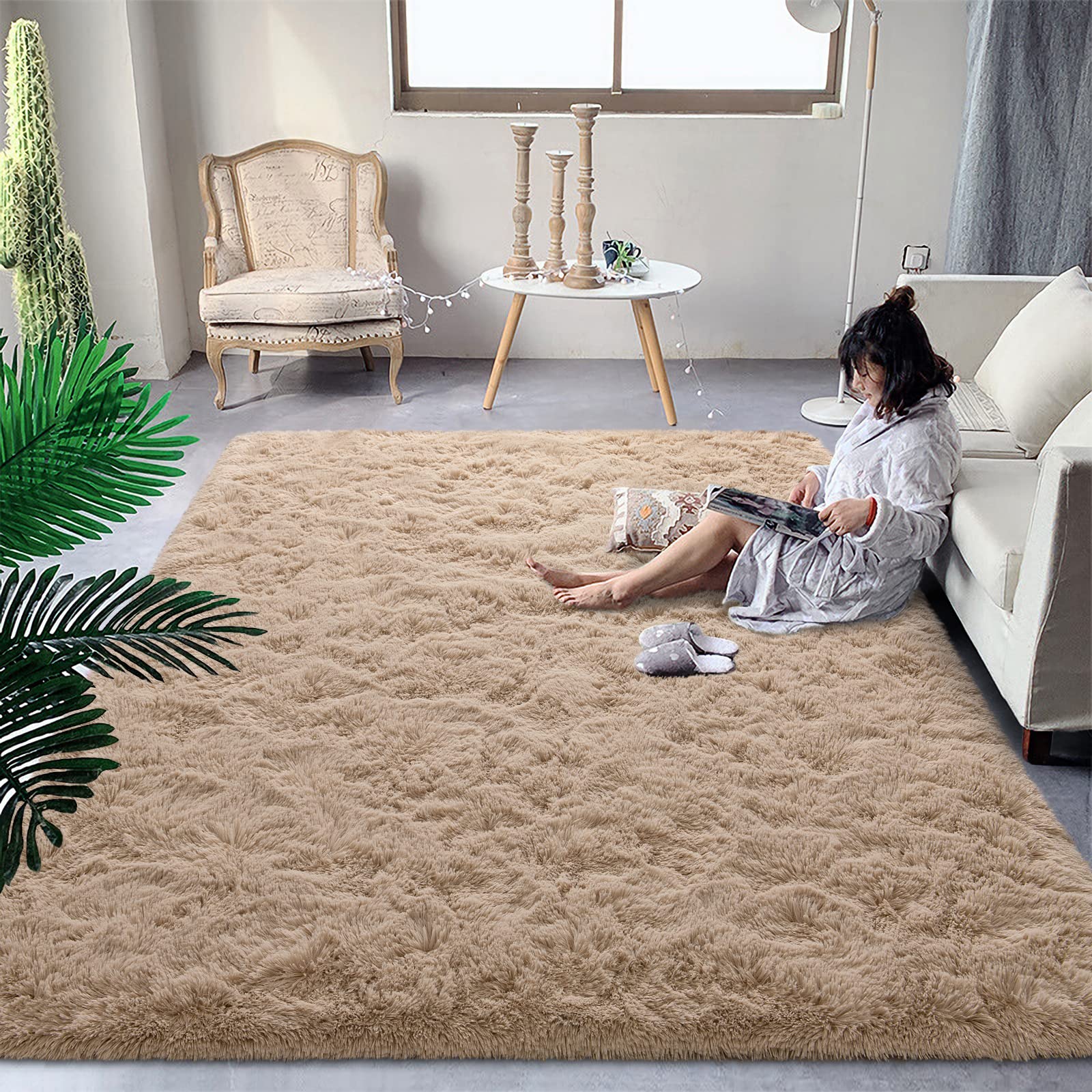 DweIke Super Soft Shaggy Rugs Fluffy Carpets, 4x6 ft, Beige Area Rug for Living Room Bedroom Girls Kids Room Nursery Home Decor,