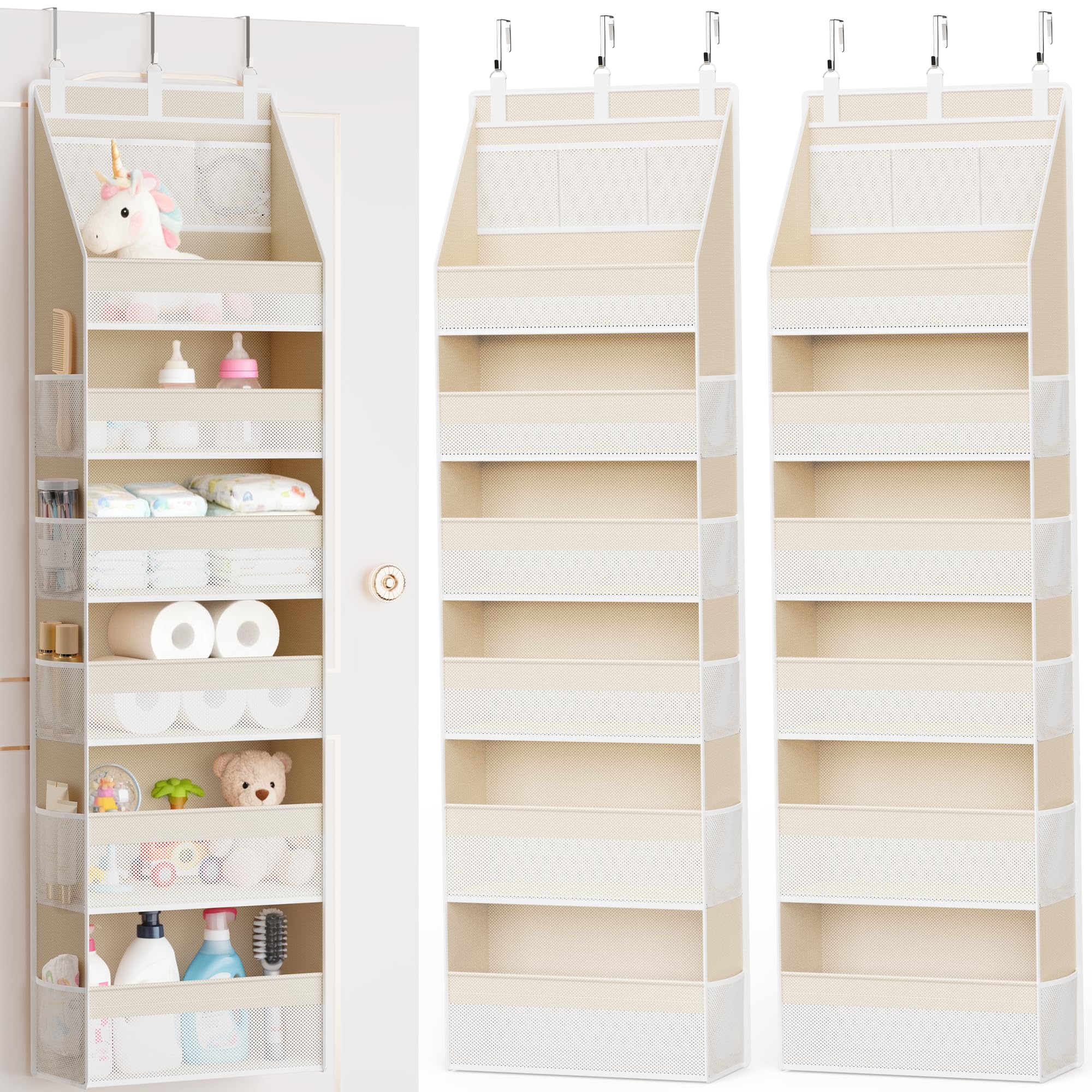 Criusia 2 Pack Over the Door Organizer, 6-Shelf Closet Hanging Storage with 13 Mesh Pockets, 55lbs Capacity Behind the Door Stor
