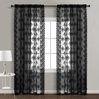 Kotile Black Lace Curtains 80 Inches Long 2 Panels Set, Farmhouse Rustic Floral Gothic Lace Curtains For Living Room, Rod Pocket