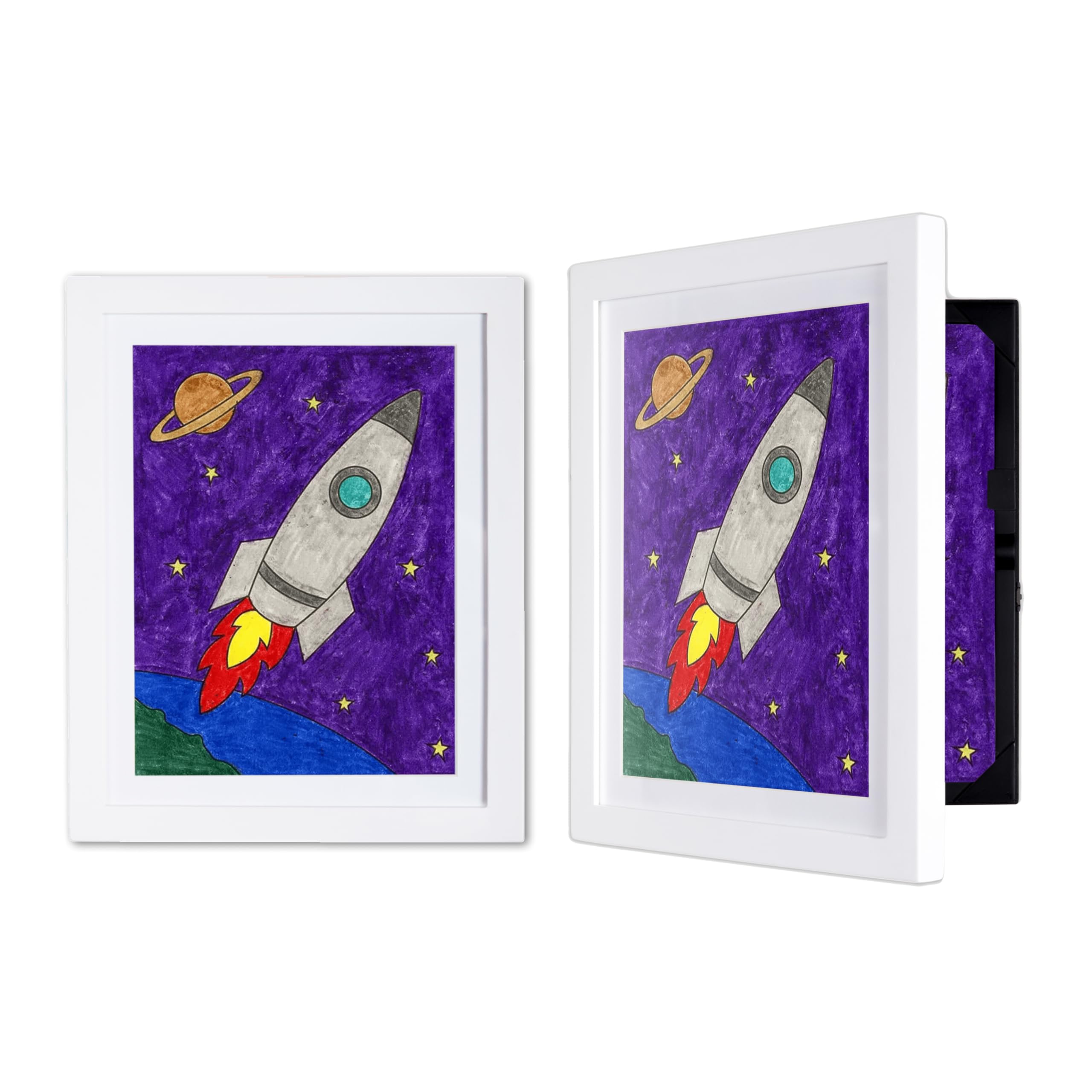 Dynamic Frames Lil Davinci Front-Open 2-Pack Kids Art Frames, Wooden Frames for 9x12 Artwork, Prints & Certificates, Store up to
