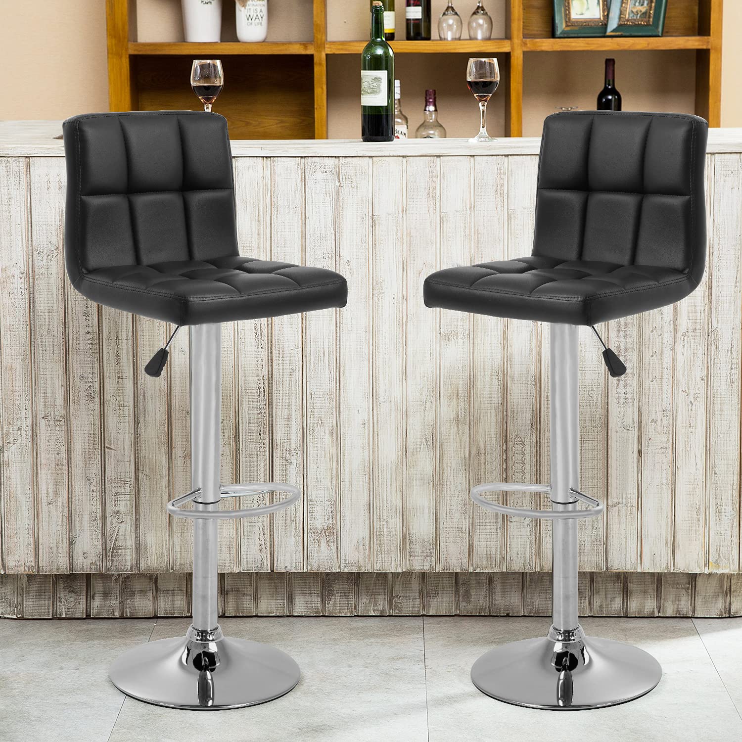 Officlever Modern Bar Stool Set of 2 counter Height Barstools Heigh Adjustable Swivel Bar Stool PU Leather Bar chairs Home Kitch