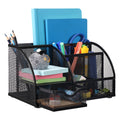 Comix Mesh Desktop Organizer Caddy For Office, 7 Compartments For Sticky Notes, Staplers, And Pens - Black