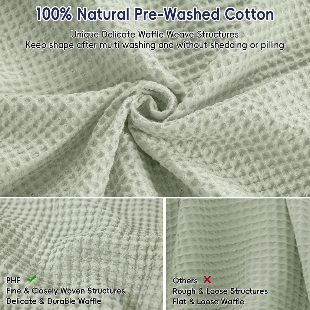 Phf 100% Cotton Waffle Weave Blanket Twin Size 66'X90' - Lightweight Cozy Washed Soft Breathable Throw Blanket - Great Blanket Layer For Couch Bed Sofa - Elegant Aesthetic Home Decoration - Sage Green