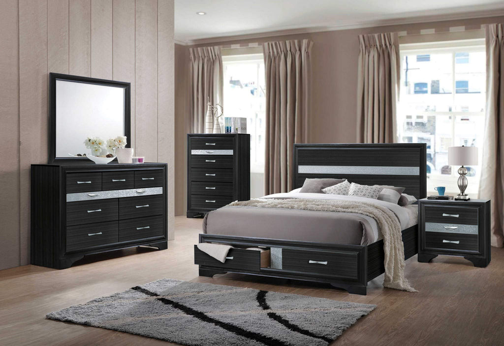 HomeRoots Wood Engineered Wood 50' X 63' X 84' Wood and Engineered Wood Queen Bed w/Storage, Black