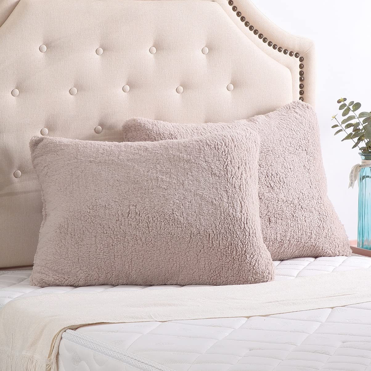 Reafort New Ultra Soft Sherpa Pillowcases Pillow Covers Standard Size 20''X26'' Pack Of 2 With Zipper Closure (Taupe, 20   X26