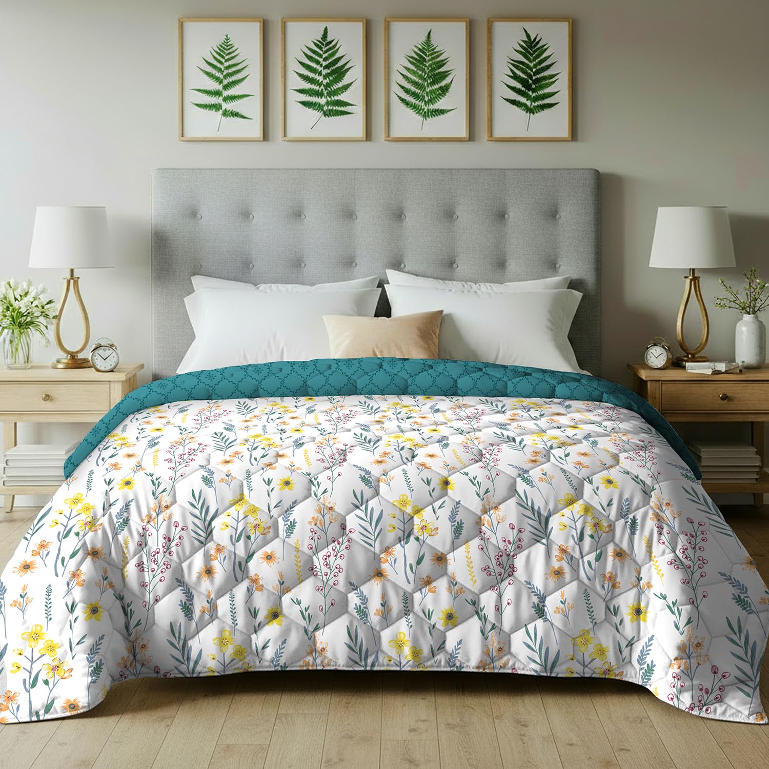 Urban Space Blanket For Double Bed, 120 Gsm Microfiber 3 Layered Quilted Dohar, Soft Lightweight Reversible Printed Ac Blanket D