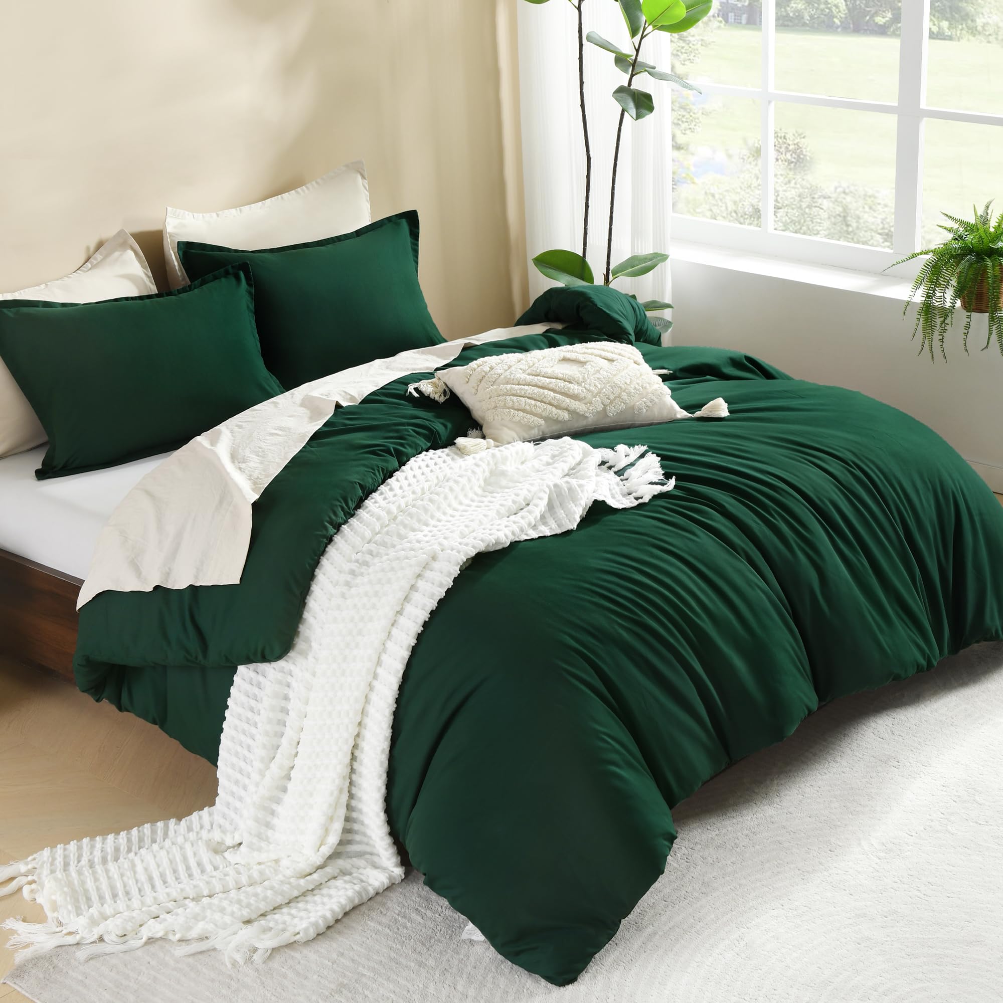 Litanika Oversized King Comforters Emerald Green Super King Size, 3 Pieces Lightweight Solid Bedding Comforter Set, All Season F