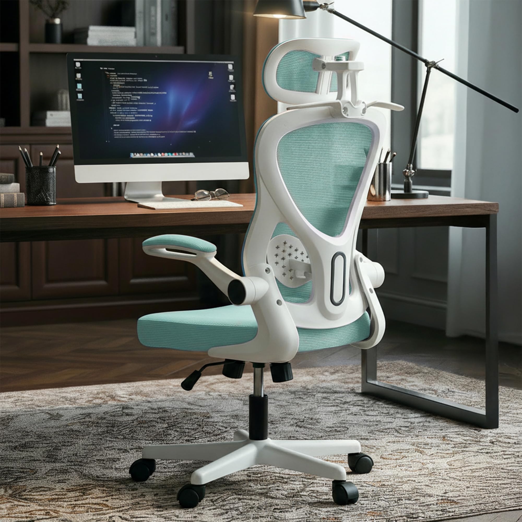 Drogo Ergonomic Office Chair For Work From Home With Breathable Mesh, FlipUp Armrest, Adjustable 3D Headrest & Lumbar Support |