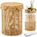 Ctosree 1.3 Gal Boho Wicker Trash Can with Lid for Bathroom, Natural