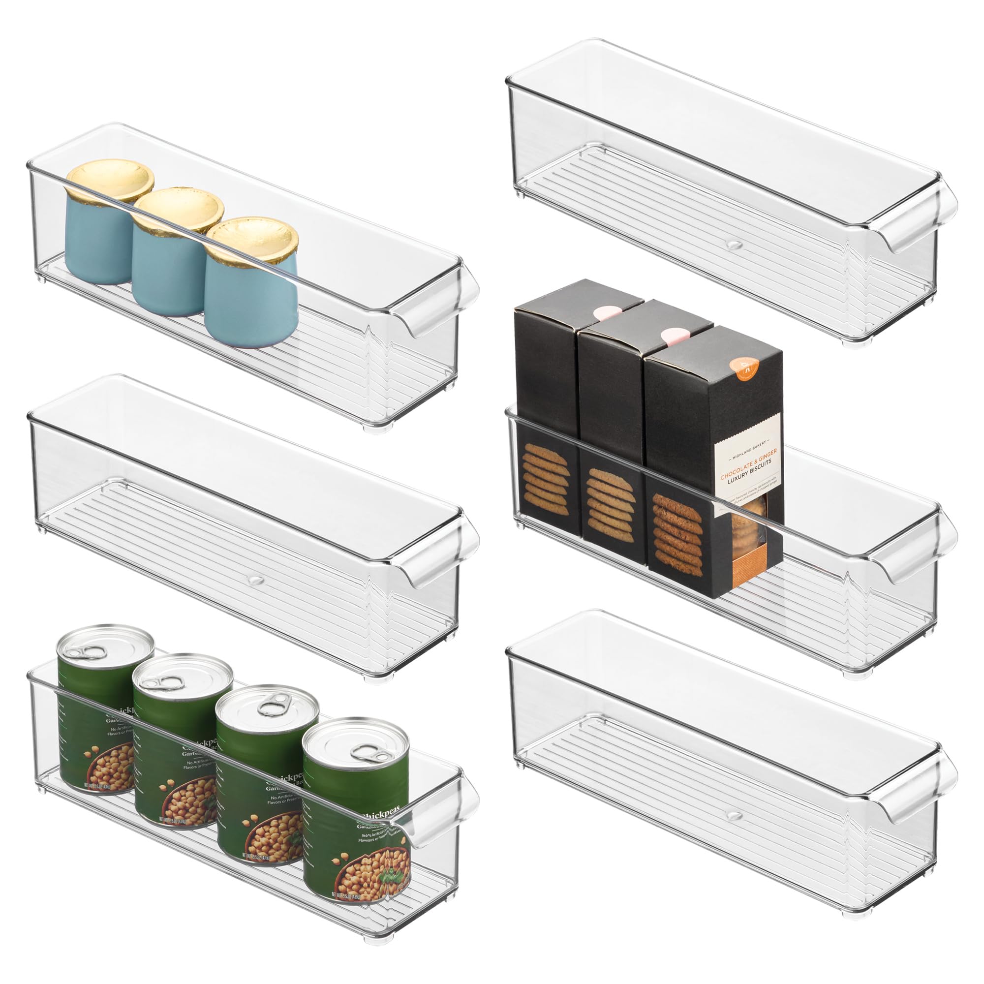 iDesign Stackable Fridge or Freezer Storage Bin with Front Handle, Set of 6, Clear, Made in the USA