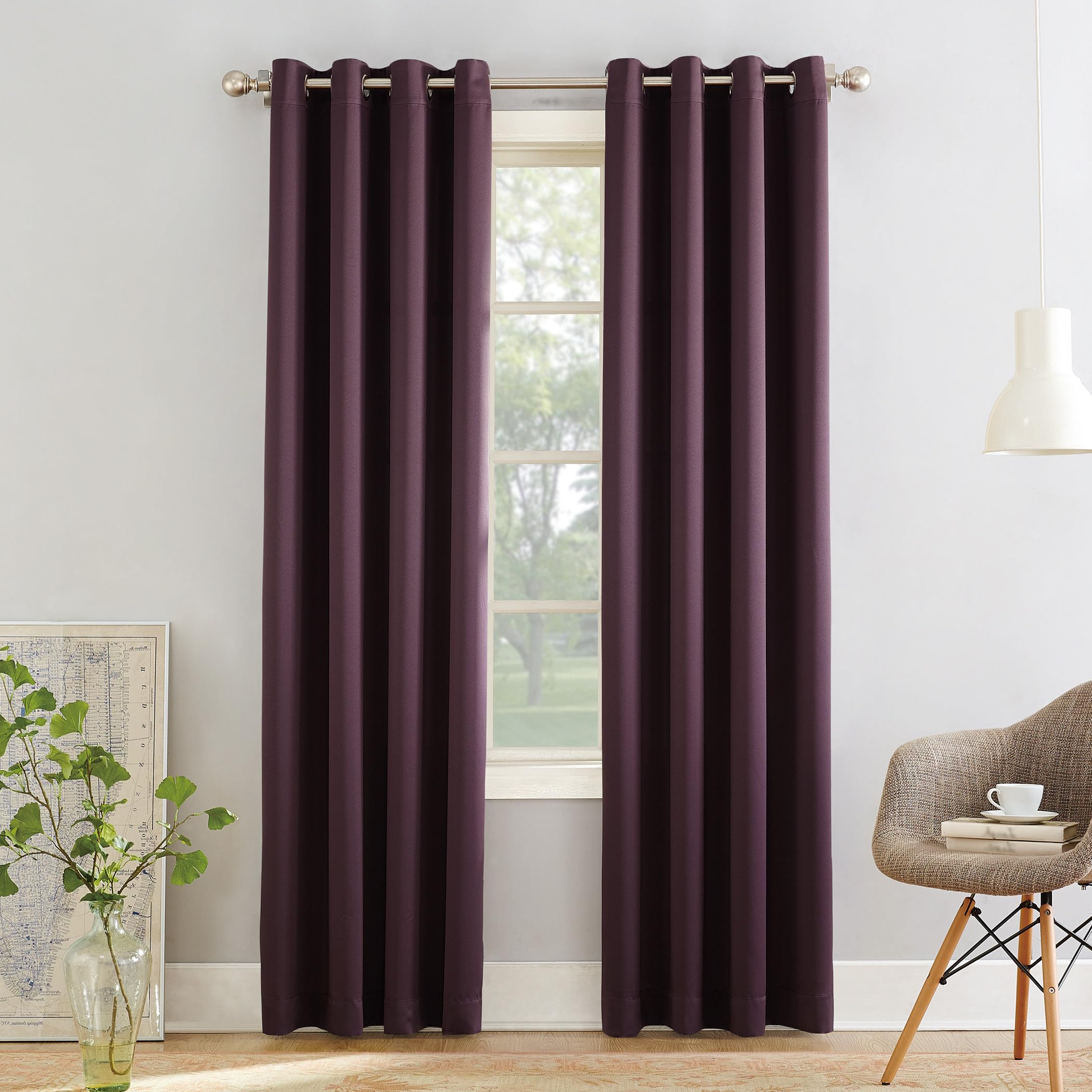 Sun Zero Barrow 2-Pack Energy Saving Grommet Curtain Panel Pair, 54'' x 95, Plum Purple