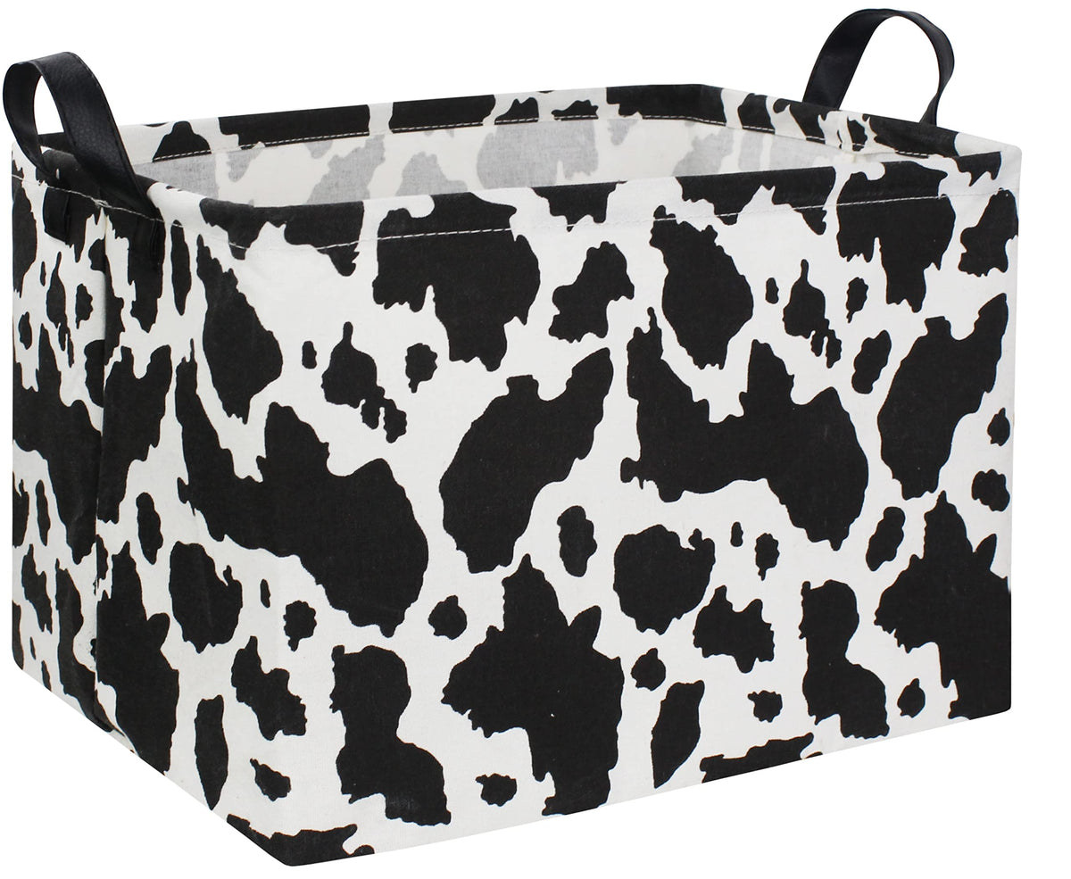 DDBASKET Rectangle Cow Basket Cow Print Storage Basket Cute Canvas Organizer Bin Kids Toy Basket for Bedroom Decor Kids Toys Boo