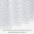 Boho Shower Curtain White Tassel Woven Fabric Shower Curtain 72 X 70 Modern Farmhouse Textured Tufted Chevron Striped Minimalist