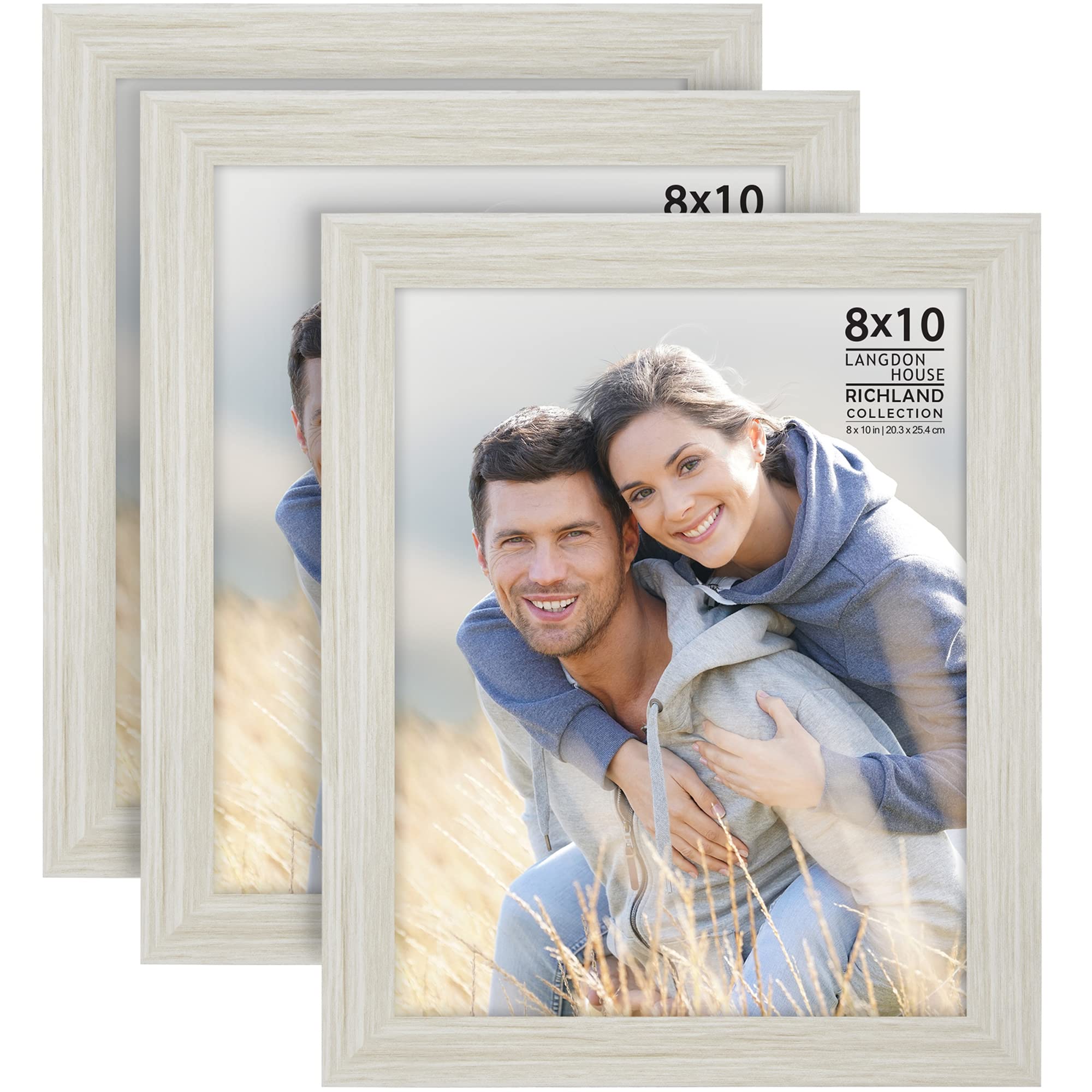 Langdon House 8x10 Picture Frames (Almond White, 3 Pack) Wood Grain Style, Wall Mount or Table Top, Richland Collection