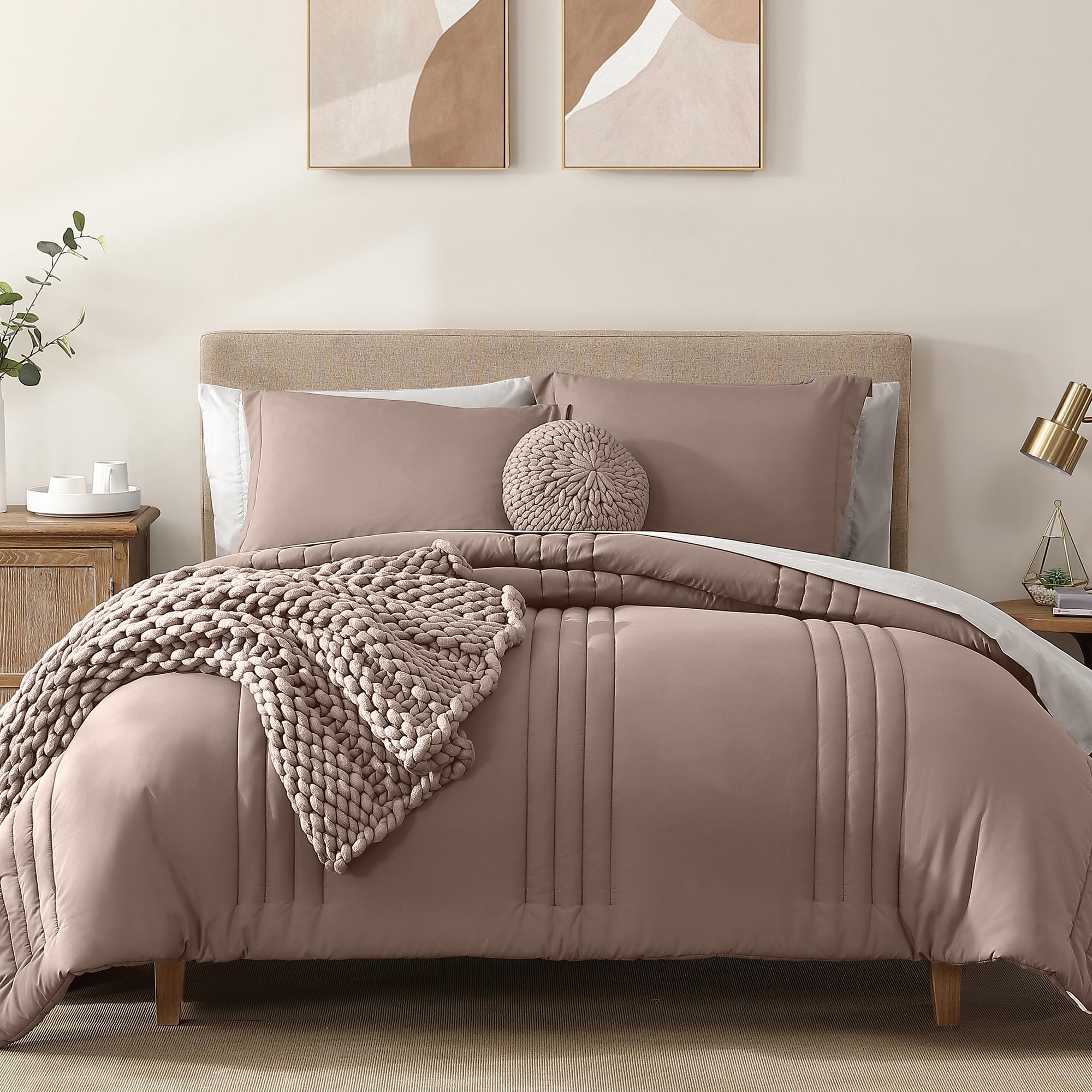 Monbix King Size Comforter Set - 7 Pieces Bed In A Bag King, Zephyr Bedding Sets With Comforter, All Seasons Down Alternative Co