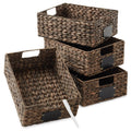 Casafield Set of 4 Water Hyacinth Pantry Baskets, 10 x 13 x 5, with Chalkboard Labels and Chalk Marker - Espresso, Woven Storage