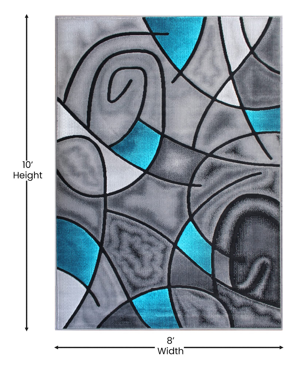 Flash Furniture Jubilee Collection Abstract Area Rug - Colorfast Turquoise Olefin Rug - 8' X 10' Area Rug - Jute Backing - Living Room, Bedroom, & Family Room
