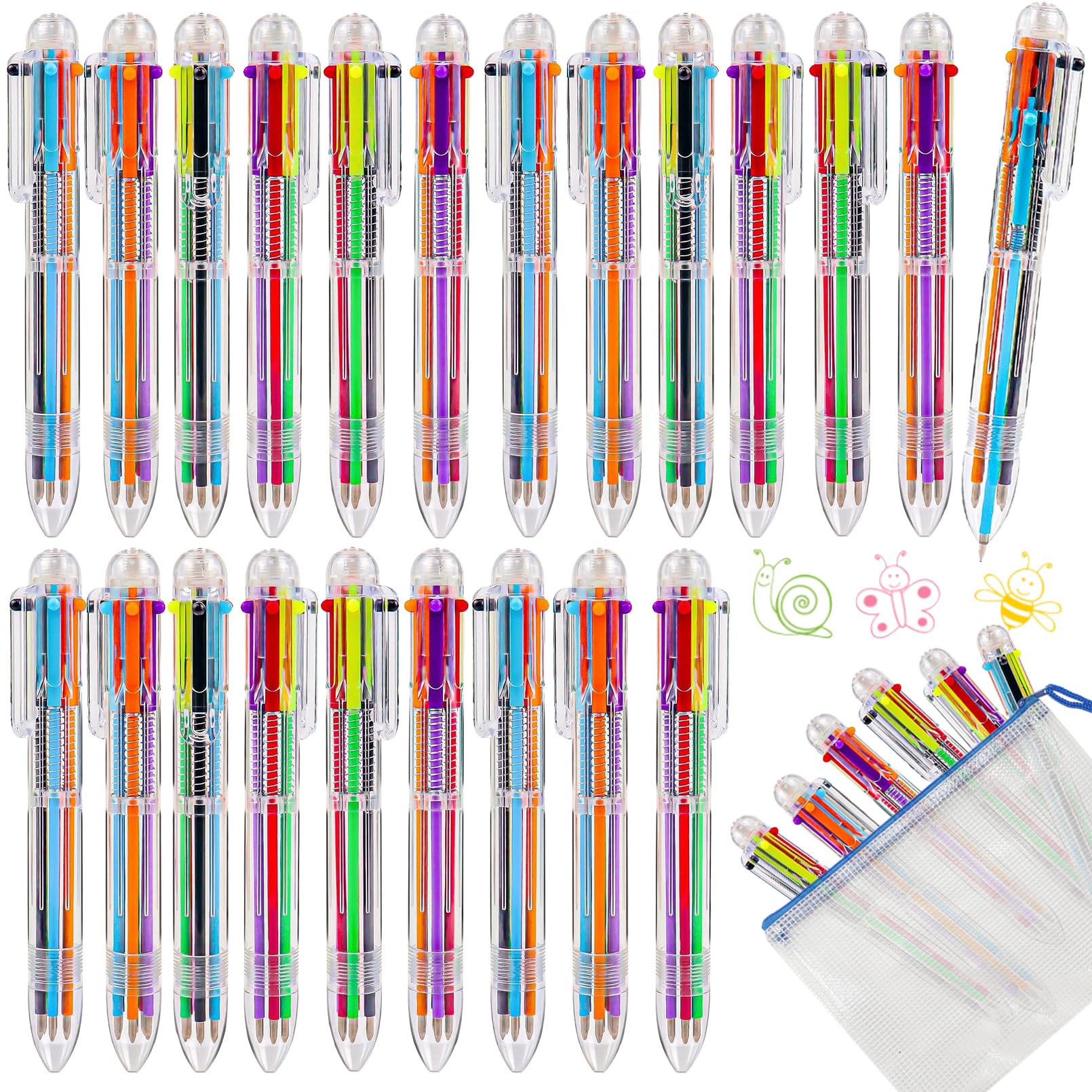 Xlehoely 24 Pack Multicolor Ballpoint Pens,0.5Mm 6-In-1 Retractable Ballpoint Pens,6 Colors Transparent Barrel Ballpoint Pen For