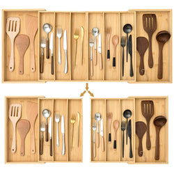 Kathfly Extra Large Drawer Organizer Kitchen Utensils Expandable 21.4 To 36 Inches Wid, Adjustable Bamboo Silverware Tray Cutler
